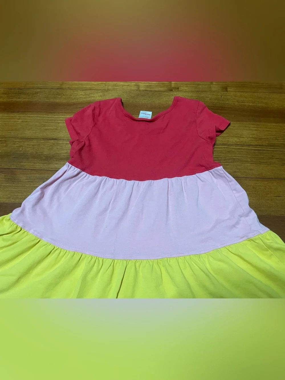 Hanna Andersson Red Pink Yellow Blue Tiered Color Block Cotton Dress Size 6-7